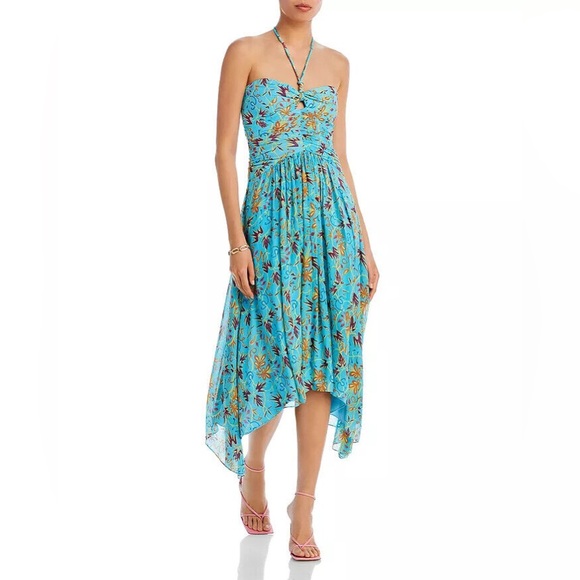 A.L.C. VIOLET BLUE TEAL SILK PRINTED HALTER SLEEVELESS ASYMMETRIC,SZ 2,$695 - Picture 12 of 17